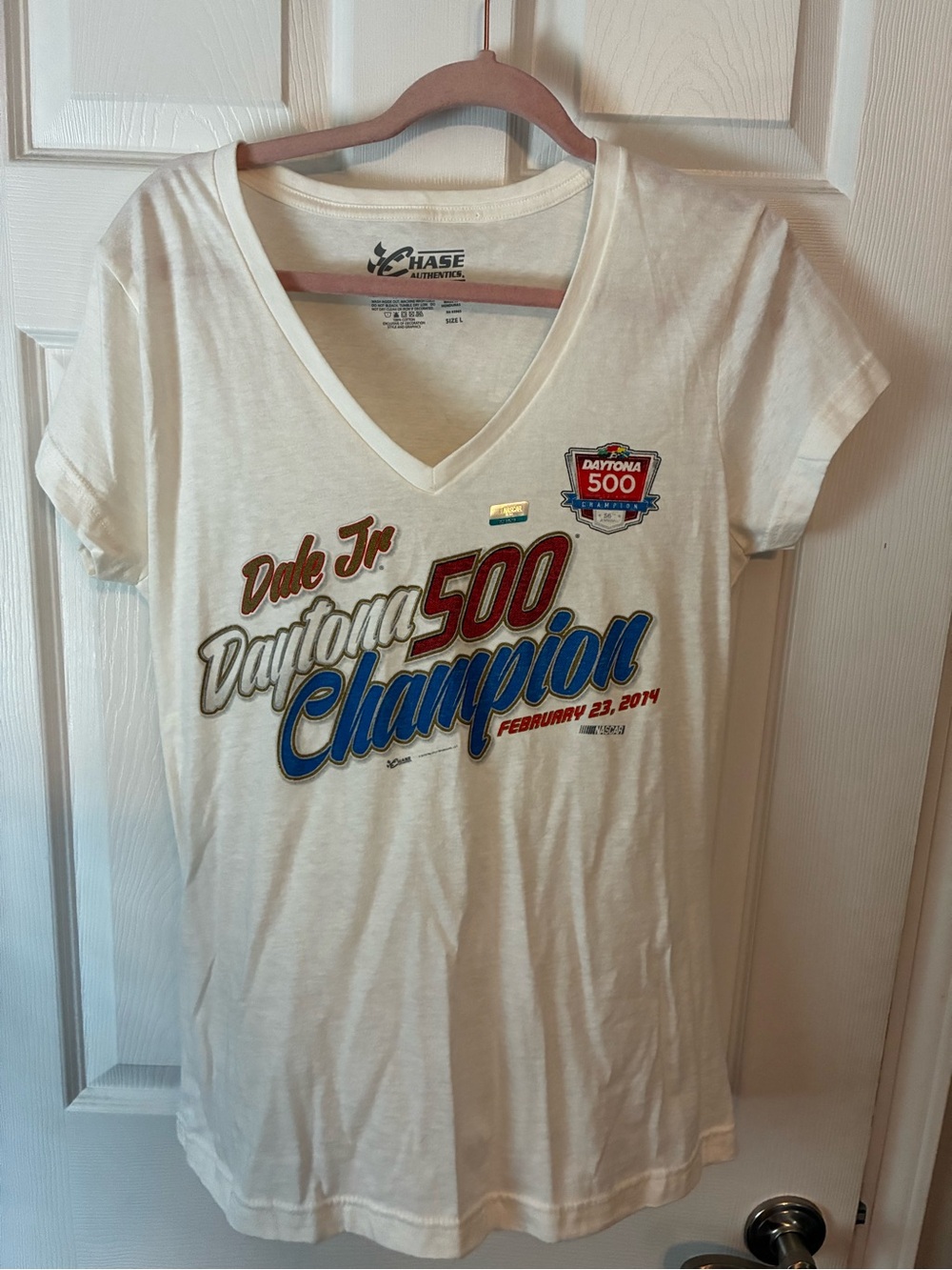 Vintage Chase Authentic "Dale Jr. Daytona 500 Champion" White V-Neck Tee